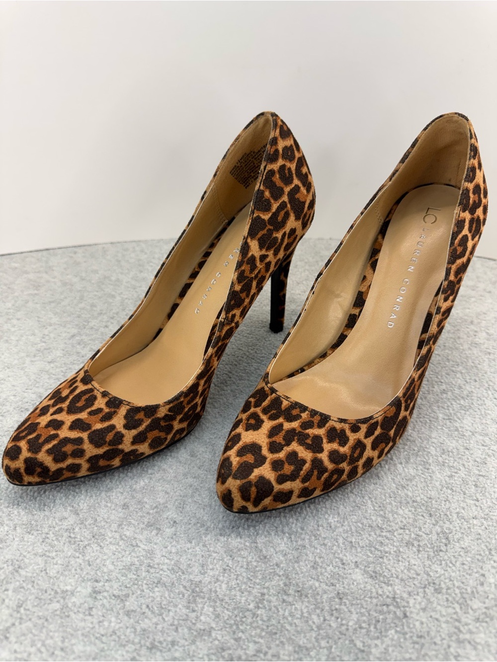 Lauren Conrad Black Brown Blossom Leopard Print High Heel Shoes Size 7.5